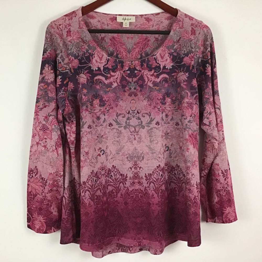 NEW! Style & Co Macy's Plus Pink Studded Printed Top Plus 0X - Picture 2 of 4